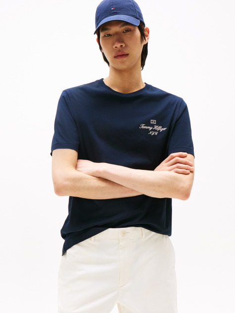Blue Tricou Cu Logo NYC Cu Steag  Barbati