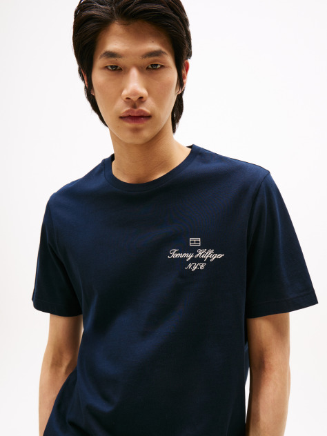 Blue Tricou Cu Logo NYC Cu Steag  Barbati