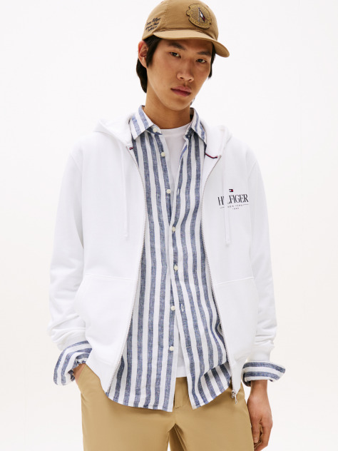 White Hilfiger Stacked Hooded Zip Thru  Men