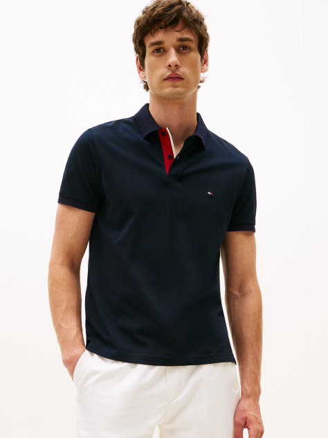 Blue Contrast Collar Cuff Regular Polo Shirt  Men