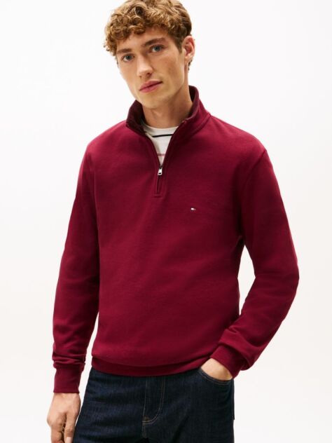 Red Ribbed French Terry Quarter-Zip Jumper  Men