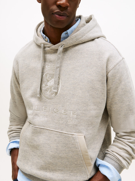 Grey Varsity Crest Relaxed Fleece Hoody  Men