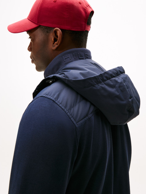 Blue Mixed Panel Zip-Thru Hoody  Men
