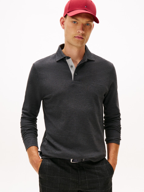 Grey Long-Sleeve Tonal Monotype Reglar Polo  Men