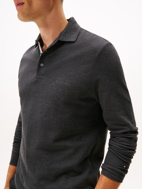 Grey Long-Sleeve Tonal Monotype Reglar Polo  Men