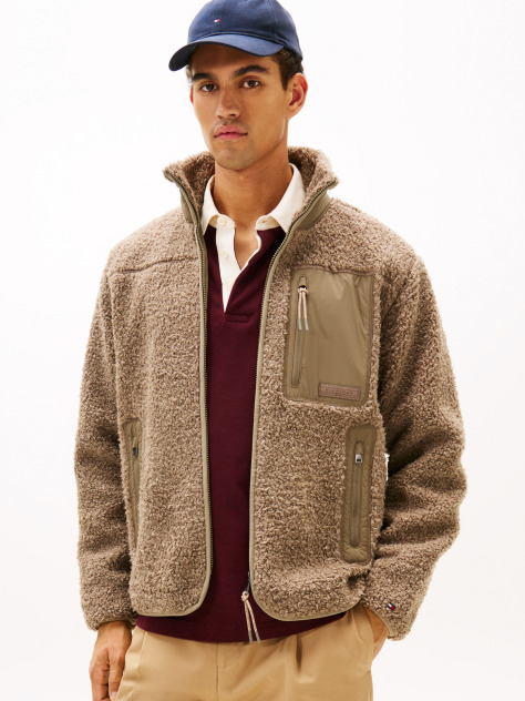 Beige Teddy Fleece Zip-Thru Jacket  Men