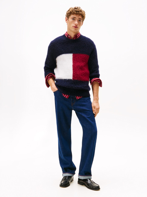 Blue Relaxed Straight Leg Jeans  Men