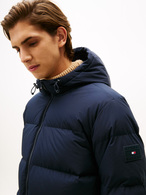 Blue Water Repellent Down Hooded Puffer Jacket  Men
