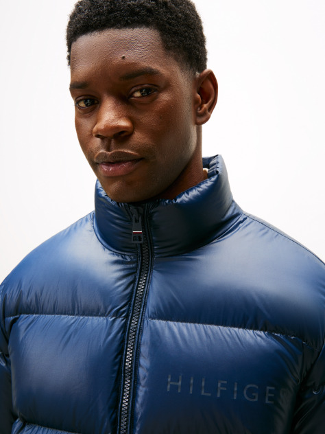 Blue Shiny Water Repellent Down Puffer Jacket  Men