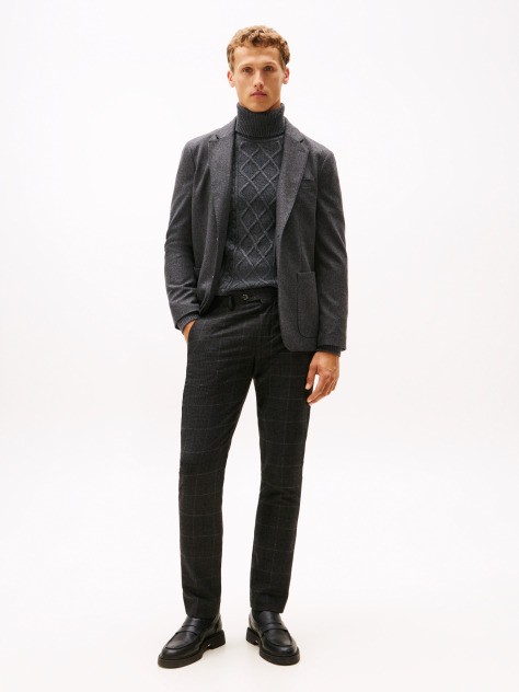 Grey Smart Casual Denton Brushed Check Straight Leg Chinos  Men