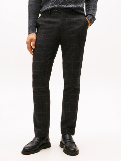 Grey Smart Casual Denton Brushed Check Straight Leg Chinos  Men