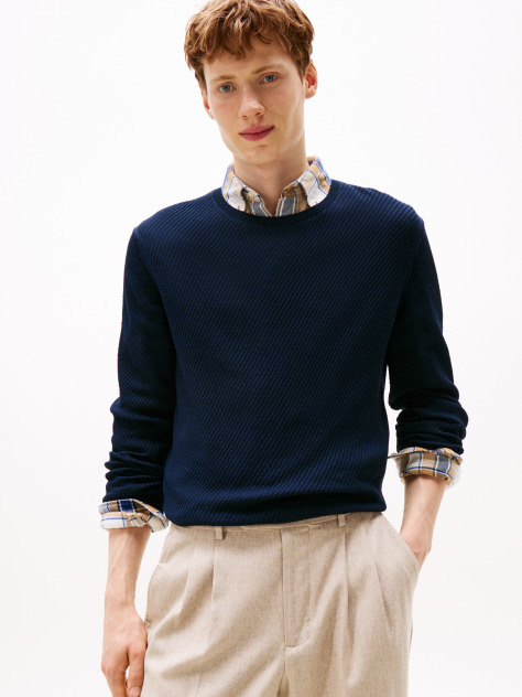 Blue Pulover Smart Casual Tricotat  Barbati