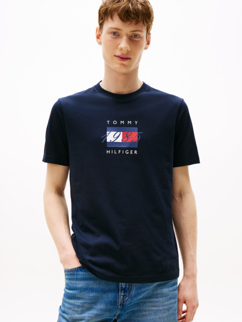 Blue Tricou Din Jersey Cu Imprimeu Steag  Barbati