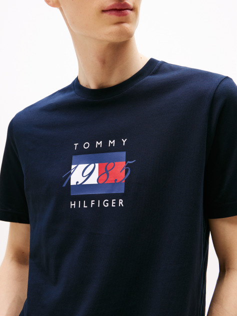 Blue Tricou Din Jersey Cu Imprimeu Steag  Barbati