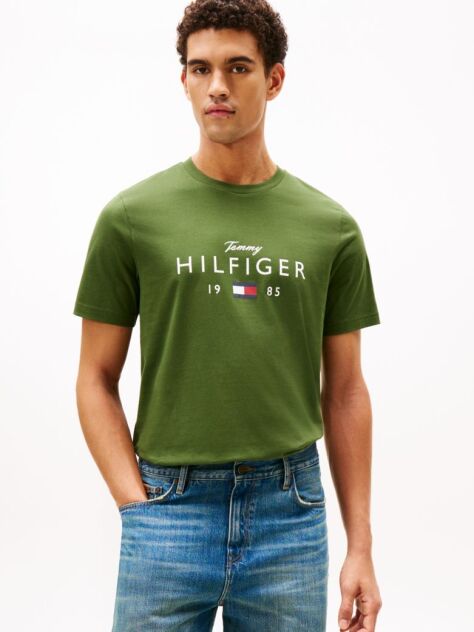 Green Logo Graphic Jersey Crew Neck T-Shirt  Men