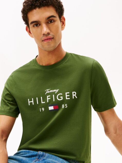 Green Logo Graphic Jersey Crew Neck T-Shirt  Men