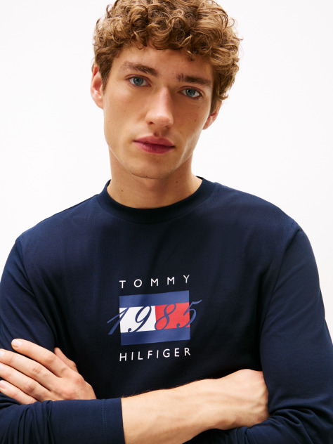 Blue Tricou Cu Maneci Lungi Din Jersey Cu Imprimeu Steag  Barbati