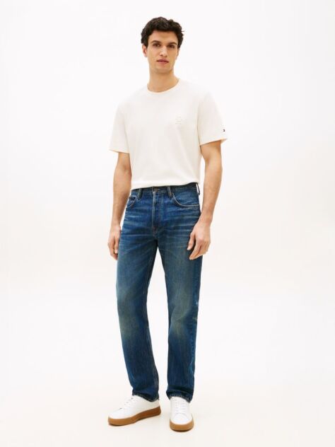 Blue Whiskered Regular Straight Leg Jeans  Men