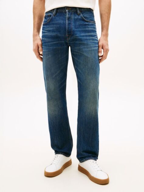 Blue Whiskered Regular Straight Leg Jeans  Men