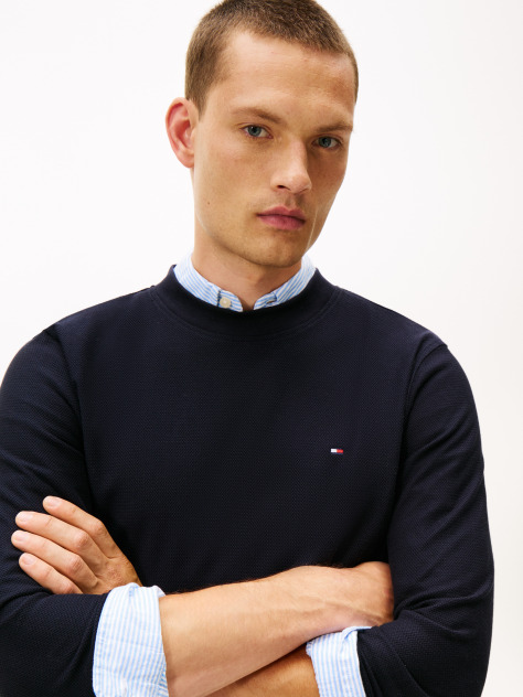 Blue Mercerized Jacquard Tricou Cu Maneca Lunga  Barbati