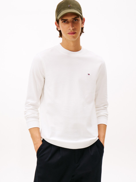Beige Mercerized Jacquard Long Sleeve Tee  Men