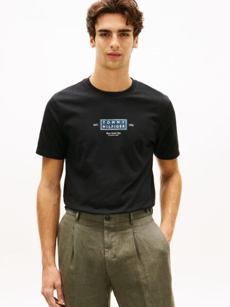 Negru T-Shirt Heritage Din Jerseu Cu Guler Rotund Si Logo  Barbati