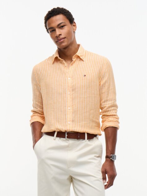 Multi Regular Fit Bengal Stripe Pure Linen Shirt  Men