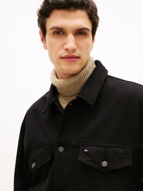 Black Relaxed Washed Denim Trucker Jacket  Men