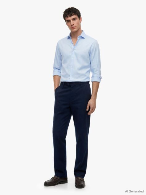 Blue Camasa Smart Casual TH Flex Cu Croiala Slim  Barbati