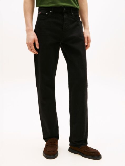 Black Washed Regular Straight Leg Black Jeans  Men