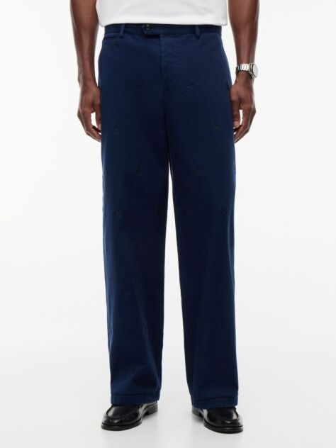 Blue Pantaloni Chinos Twill Cu Croiala Loose Si Detalii  Barbati