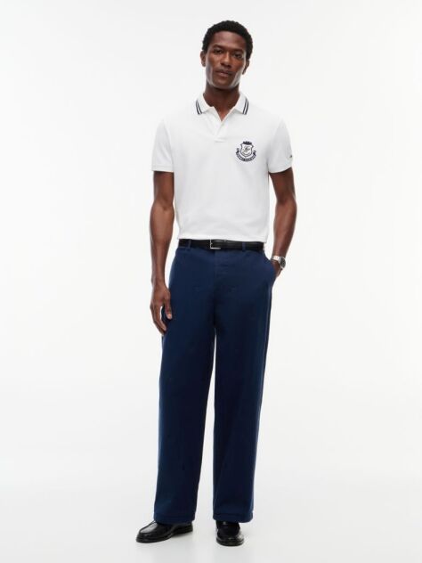 Blue Pantaloni Chinos Twill Cu Croiala Loose Si Detalii  Barbati