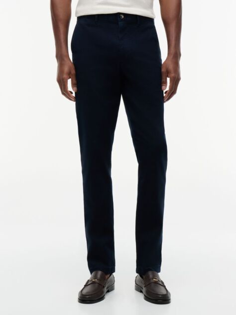Blue Pantaloni Denton Chino Drepti Cu Textura  Barbati