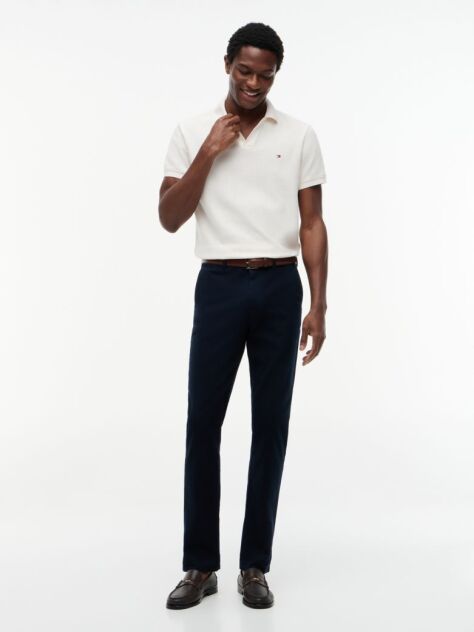 Blue Pantaloni Denton Chino Drepti Cu Textura  Barbati