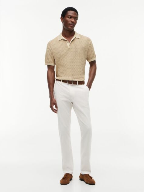 Bej Pantaloni Denton Chino Drepti Cu Textura  Barbati