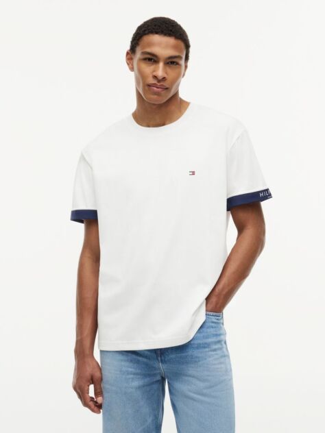 Alb T-Shirt Cu Texturi Mixte  Barbati