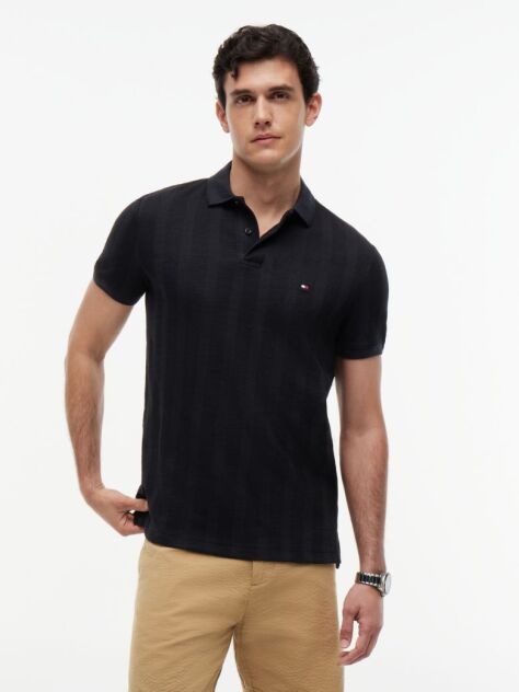 Negru Tricou Polo Cu Croiala Normala Si Dungi In Nuante Asortate  Barbati