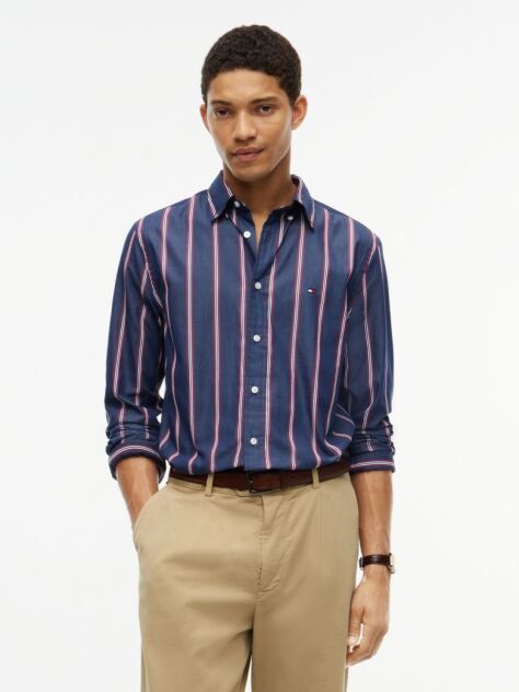 Multi Camasa Flex Din Poplin Cu Dungi Si Croiala Regular  Barbati