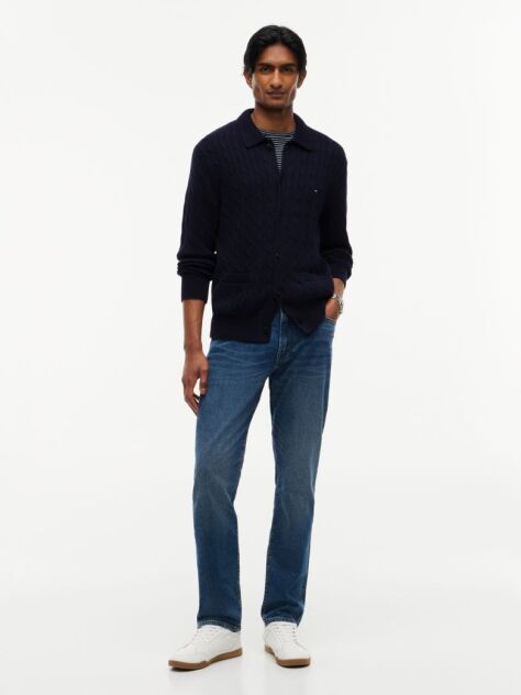 Blue Cardigan Tricotat Cu Guler  Barbati