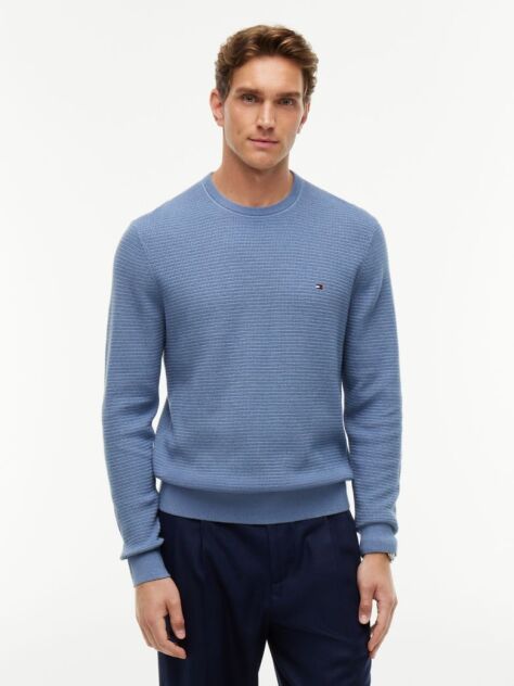 Blue Pulover Din Casmir Cu Guler Crew  Barbati