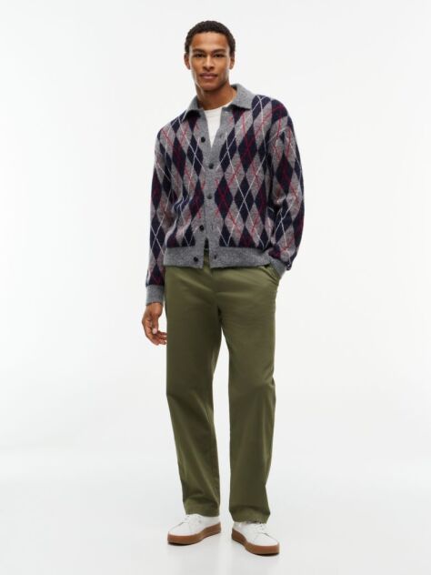 Gri Cardigan Din Alpaca Cu Croiala Lejera  Barbati