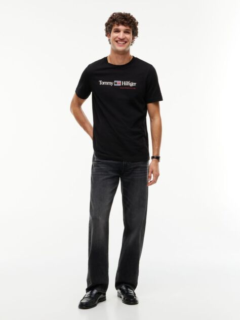 Negru T-Shirt Din Jerseu Cu Logo Si Guler Rotund  Barbati