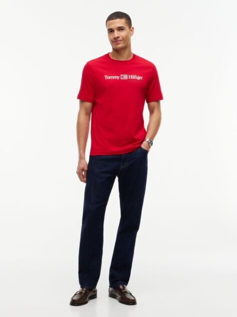Rosu T-Shirt Din Jerseu Cu Logo Si Guler Rotund  Barbati