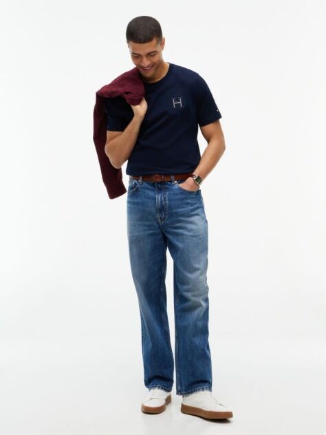 Blue T-Shirt Cu Logo Brodat Si Guler Rotund  Barbati
