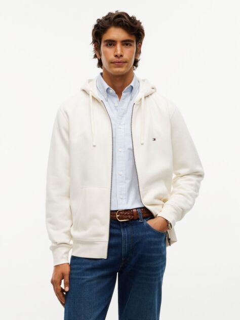 Bej Hanorac Cu Fleece Steag Brodat Si Fermoar  Barbati