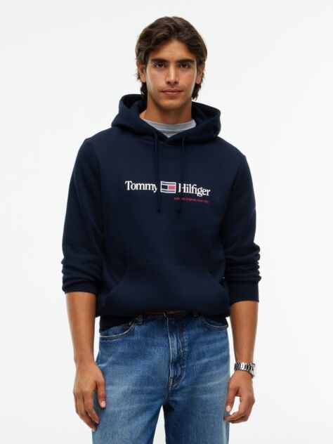 Blue Hanorac Cu Fleece Logo Si Cordon  Barbati