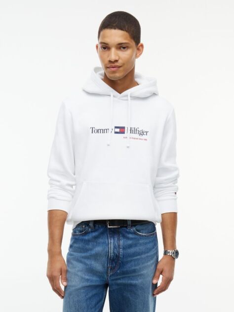 Alb Hanorac Cu Fleece Logo Si Cordon  Barbati