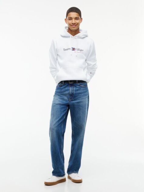 Alb Hanorac Cu Fleece Logo Si Cordon  Barbati