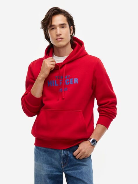 Rosu Hanorac Cu Fleece Si Logo Brodat  Barbati