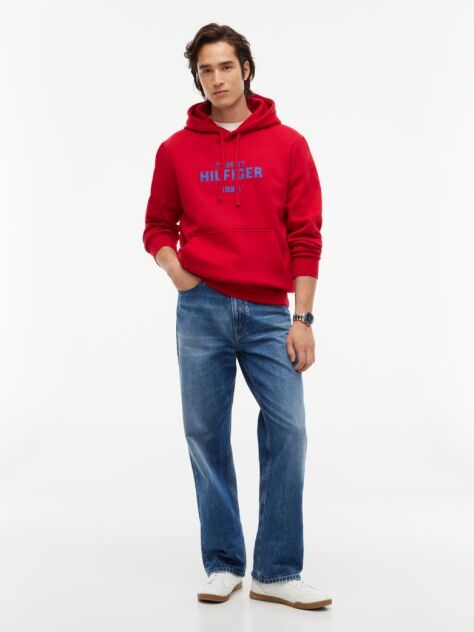 Rosu Hanorac Cu Fleece Si Logo Brodat  Barbati